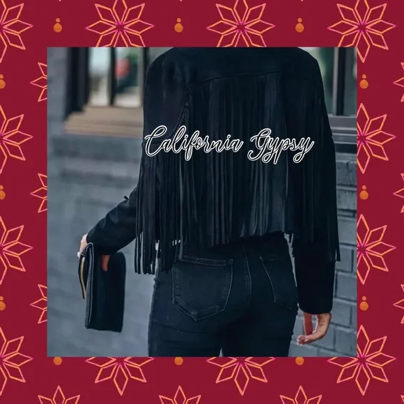 Black Fringe Suede Jacket - Picture 9 of 13